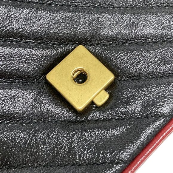 Auth GUCCI GG Marmont / Mini Top Handle Bag 583571 Black Red Leather Handbag - Picture 11 of 16